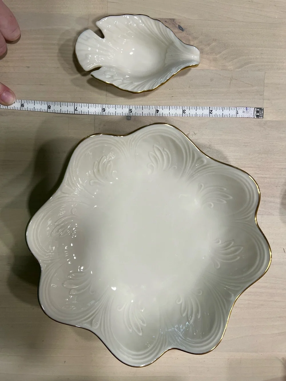 Vintage Lenox Ivory Porcelain Dove Dish & Scalloped Bowl Set - 24K Gold Trim